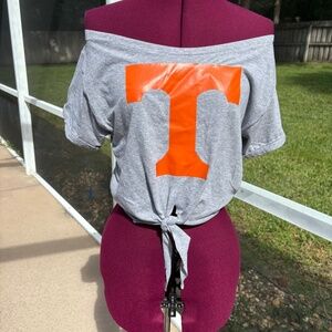 Univ of Tennessee Volunteers Off Shoulder Cropped Shirt Top Tie Waist S